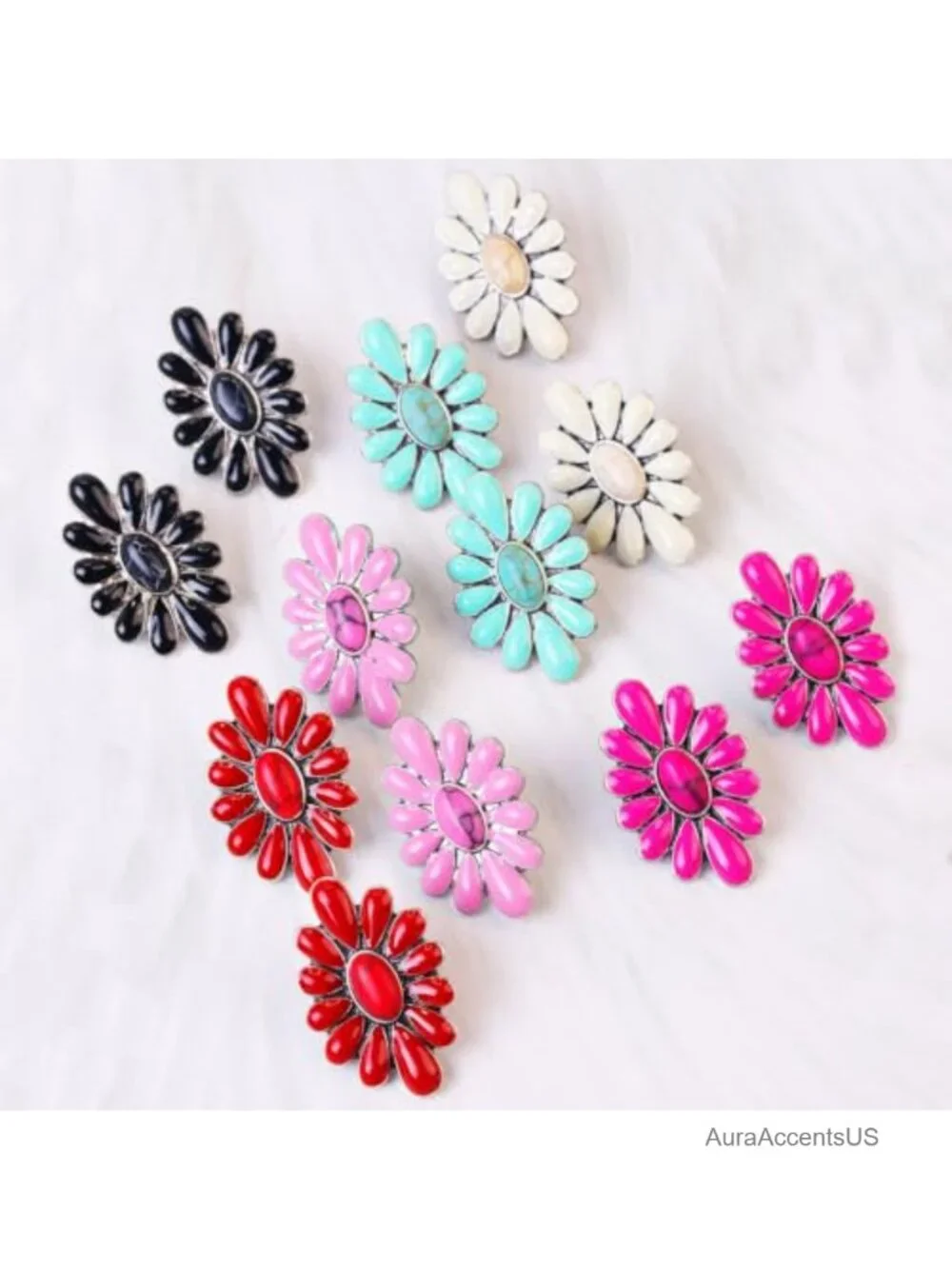 Boho Western Turquoise Geometric Flower Dangle Earrings for Women Drop
